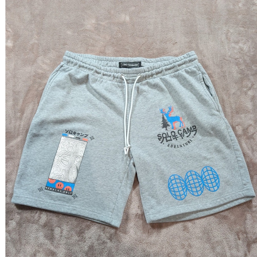 Members Only Mens Solo Camp Adventure Sweat Shorts Heather Gray Graphic Size XL